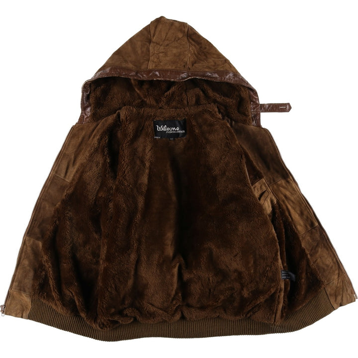 Wilsons Leather Hooded Suede Leather Jacket, Women's Size L Genuine suede leather brown type Vintage Second Hand