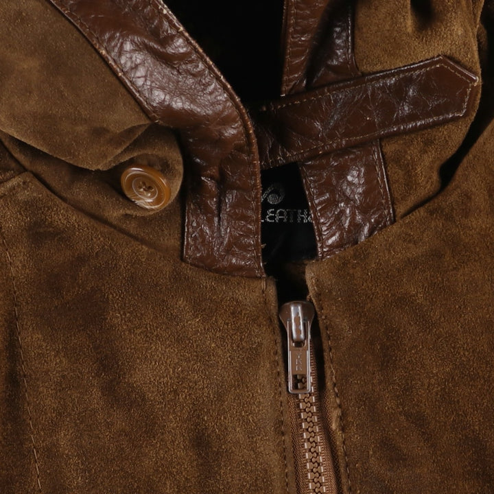 Wilsons Leather Hooded Suede Leather Jacket, Women's Size L Genuine suede leather brown type Vintage Second Hand
