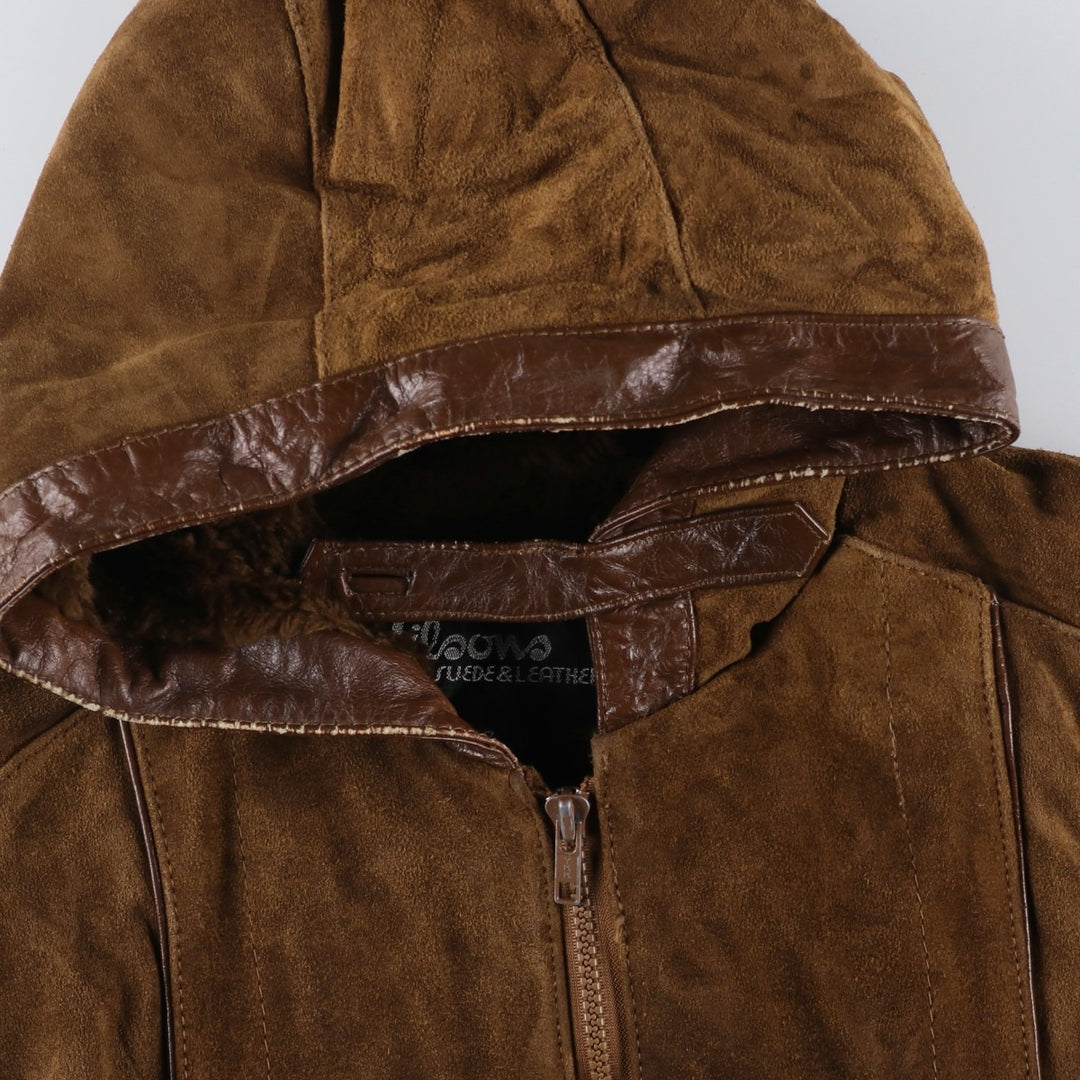 Wilsons Leather Hooded Suede Leather Jacket, Women's Size L Genuine suede leather brown type Vintage Second Hand