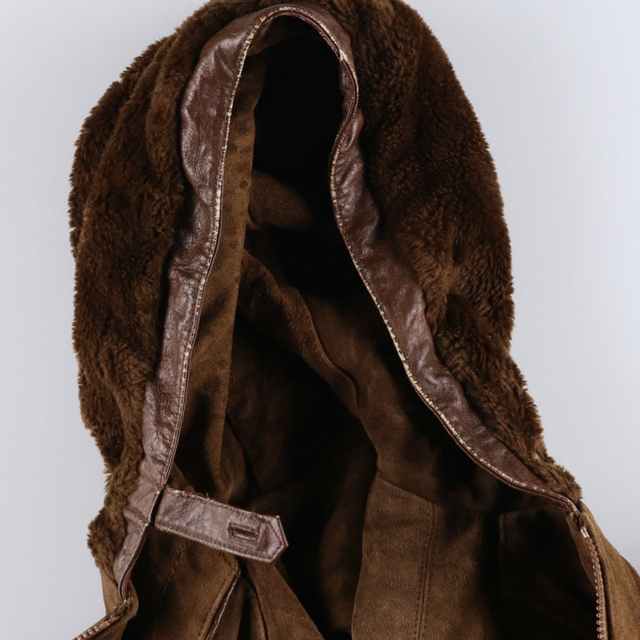 Wilsons Leather Hooded Suede Leather Jacket, Women's Size L Genuine suede leather brown type Vintage Second Hand