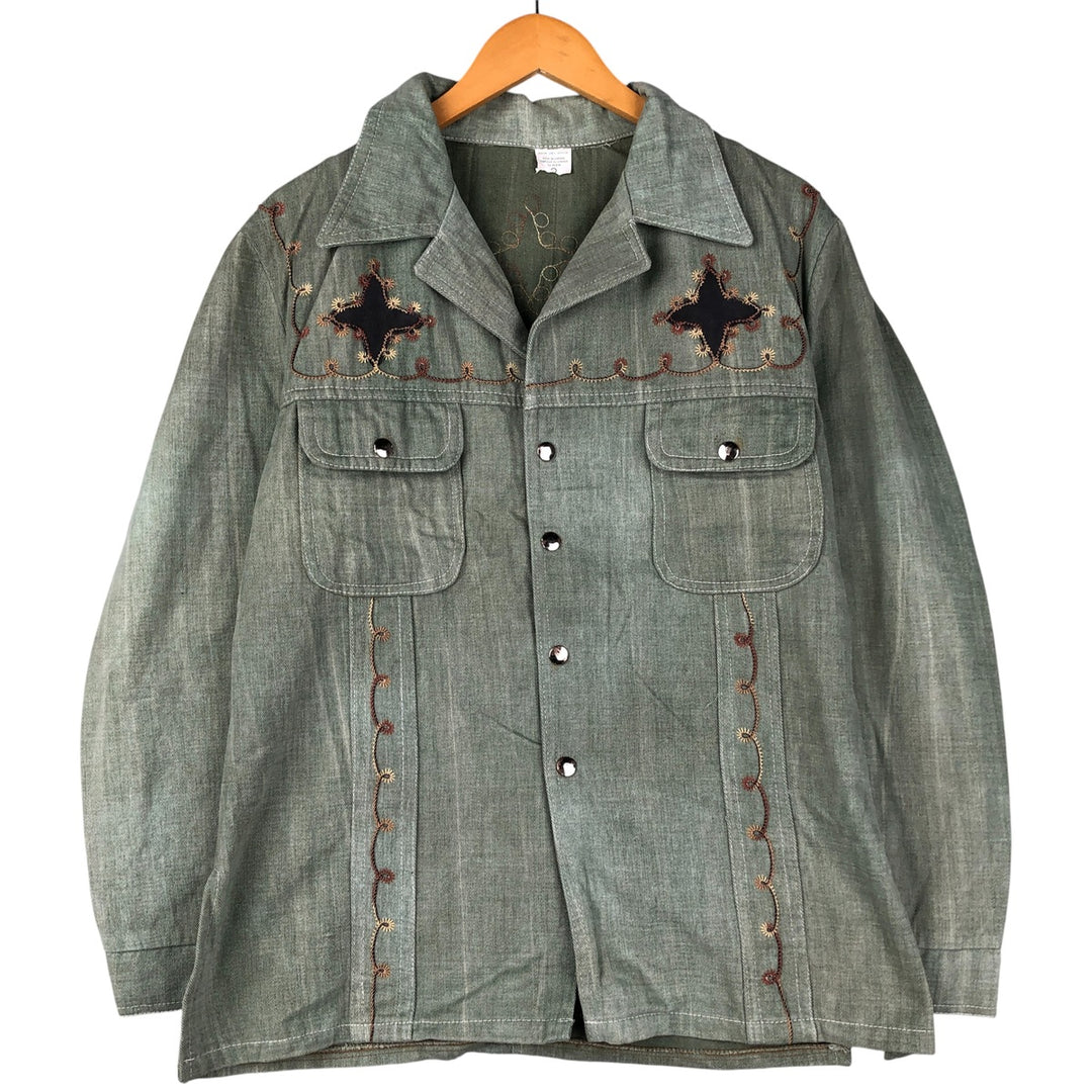 Denim shirt jacket, western jacket, made in Canada, women's size L cotton Khaki type sage green Vintage Second Hand