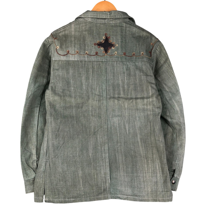 Denim shirt jacket, western jacket, made in Canada, women's size L cotton Khaki type sage green Vintage Second Hand