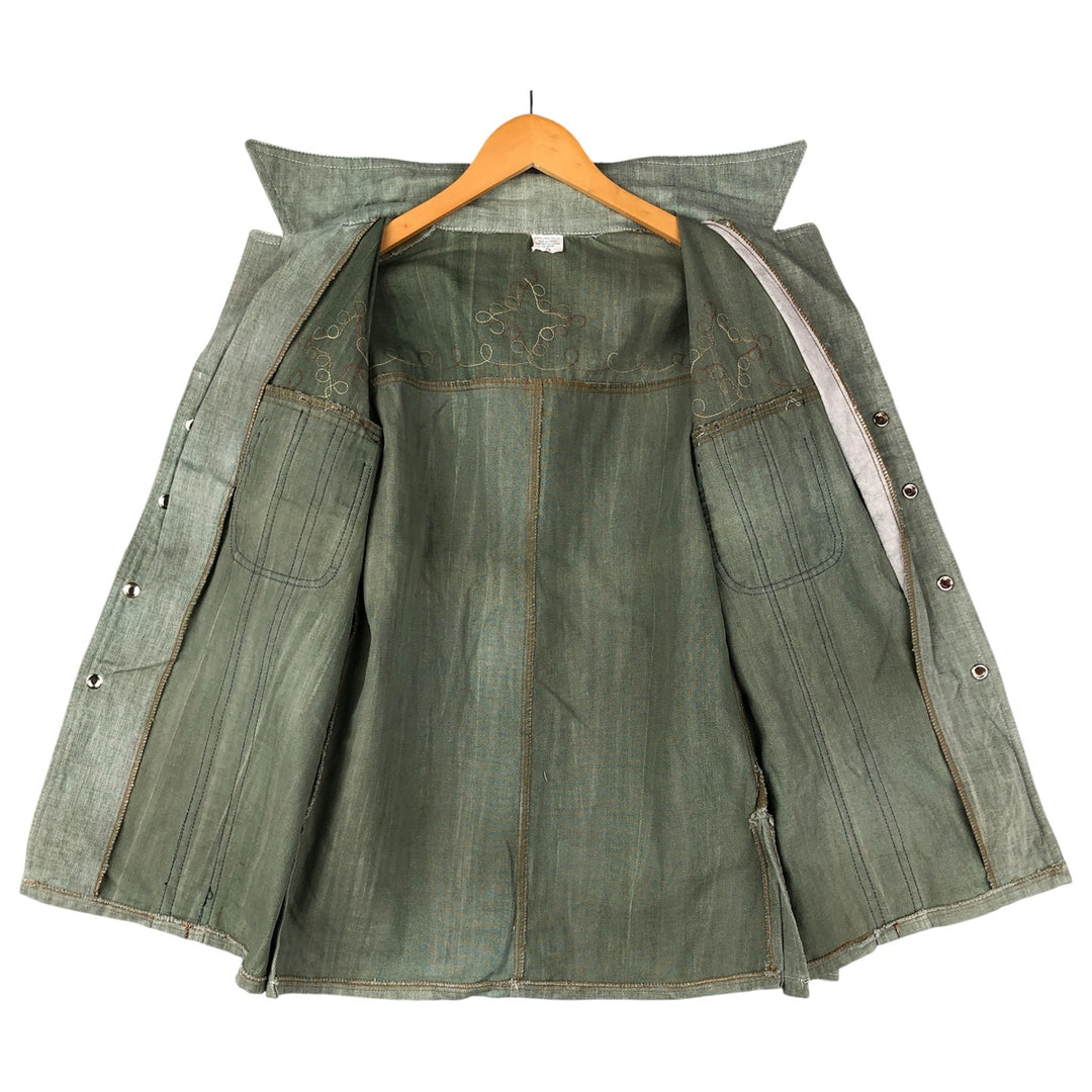 Denim shirt jacket, western jacket, made in Canada, women's size L cotton Khaki type sage green Vintage Second Hand