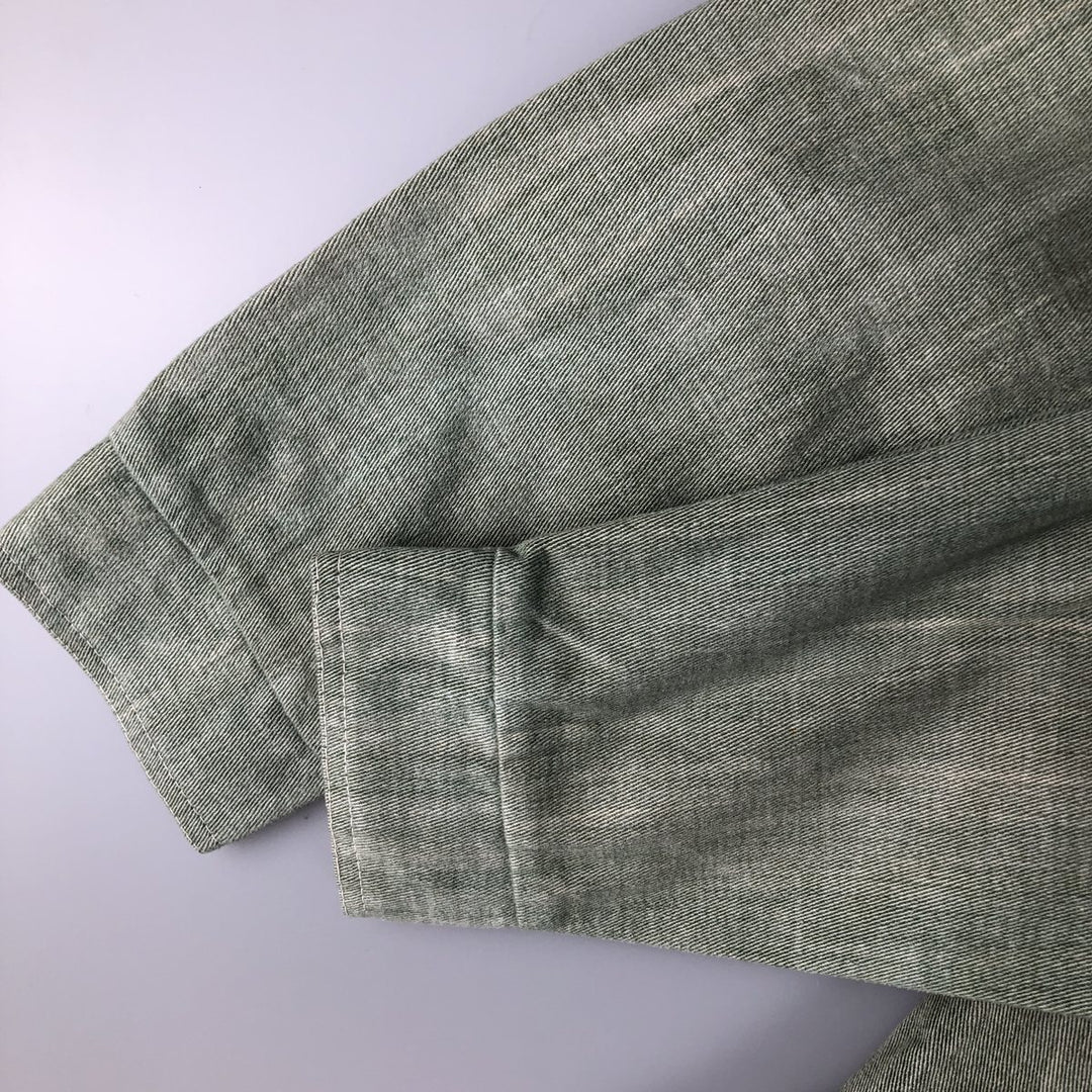 Denim shirt jacket, western jacket, made in Canada, women's size L cotton Khaki type sage green Vintage Second Hand