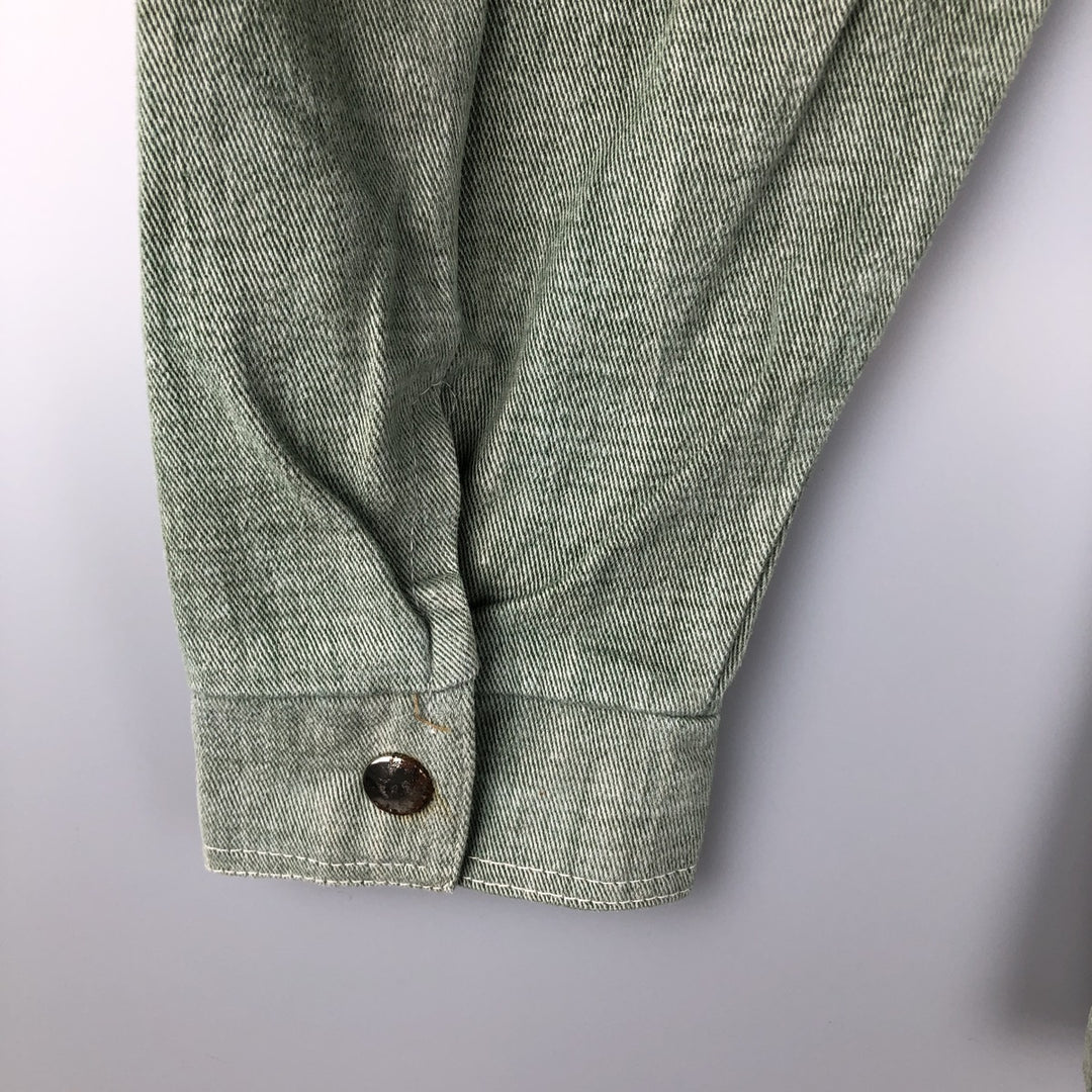Denim shirt jacket, western jacket, made in Canada, women's size L cotton Khaki type sage green Vintage Second Hand