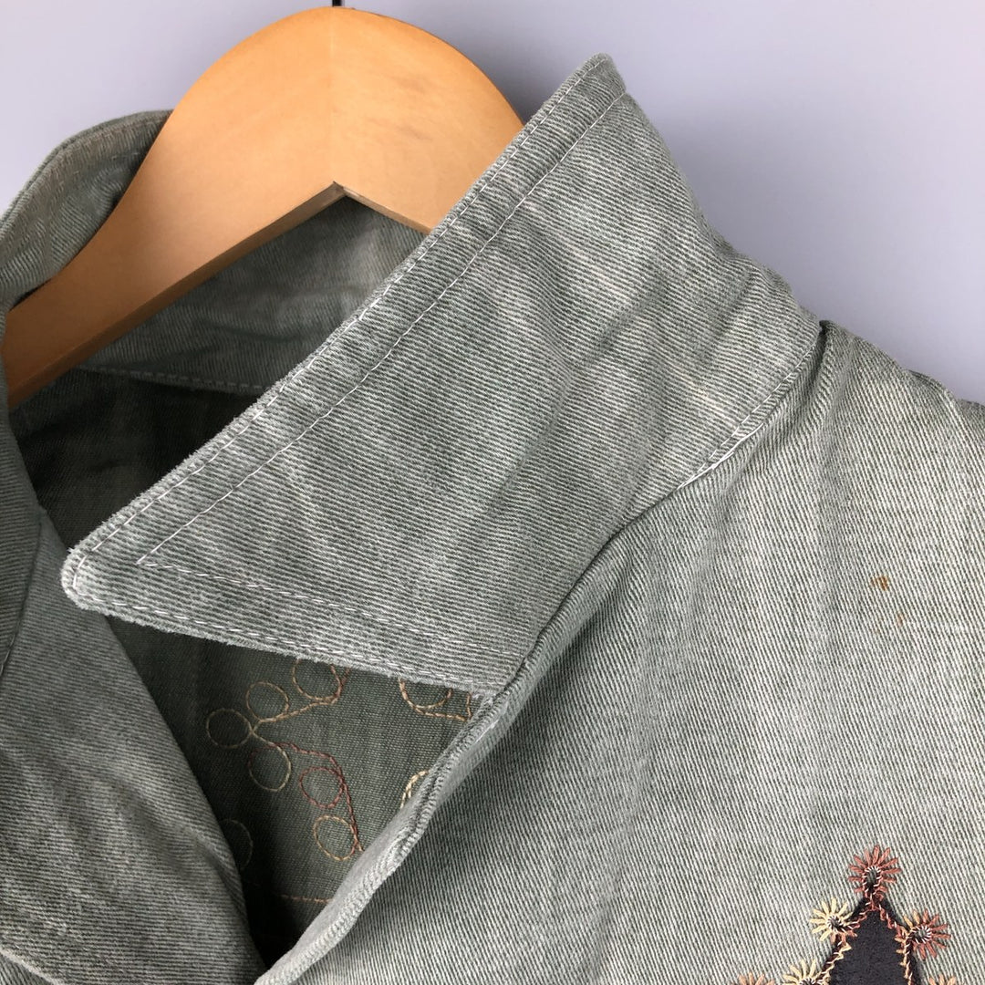 Denim shirt jacket, western jacket, made in Canada, women's size L cotton Khaki type sage green Vintage Second Hand