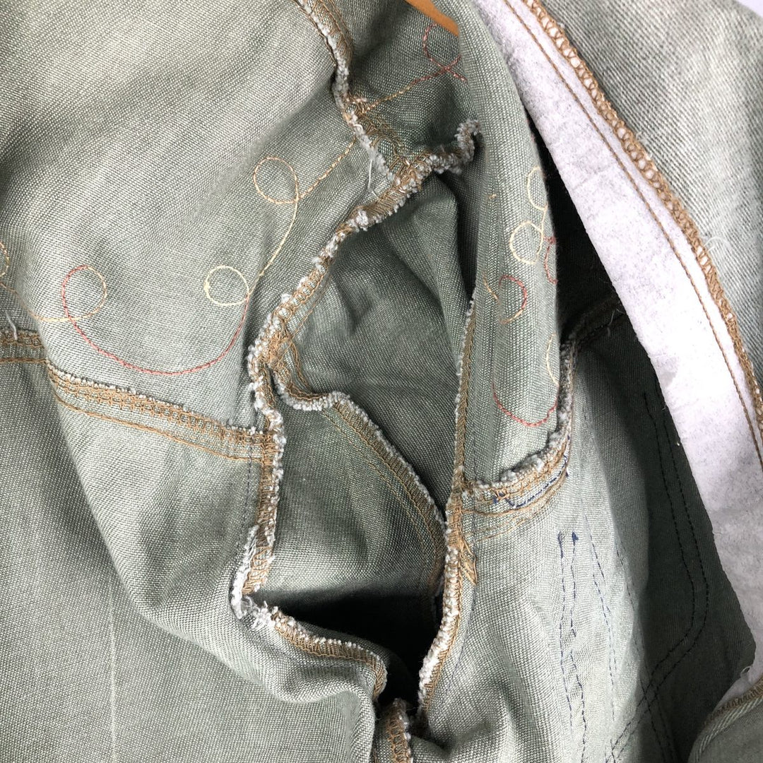Denim shirt jacket, western jacket, made in Canada, women's size L cotton Khaki type sage green Vintage Second Hand