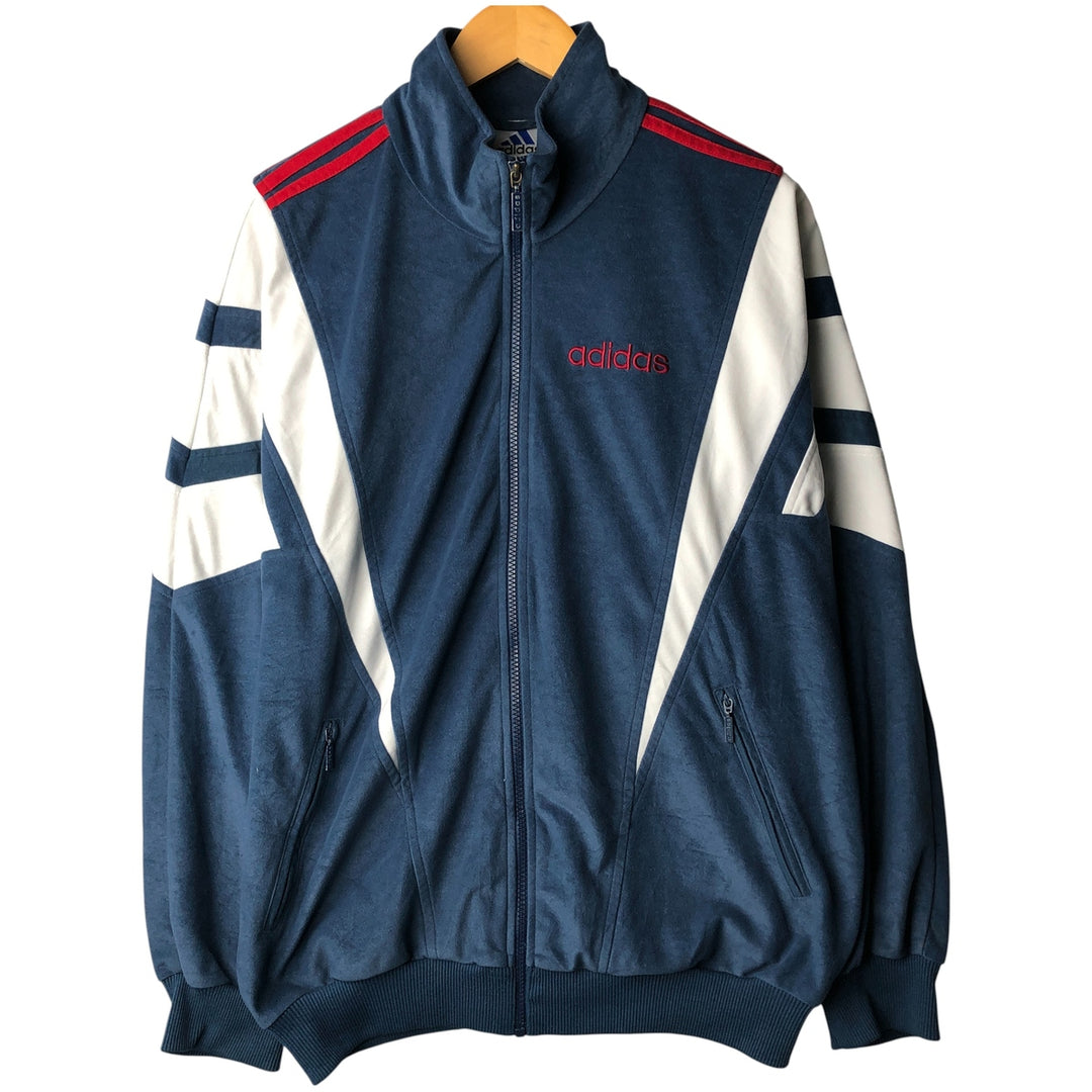 90'S Adidas Velour Jersey Track Jacket Men's M Size Vintage polyester navy blue type Vintage Second Hand