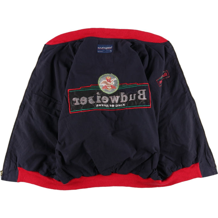 Vintage 90'S Swingstar Budweiser Advertising Back Logo Cotton Blouson, Made in USA, Men's Size L unclear navy blue type Vintage Second Hand