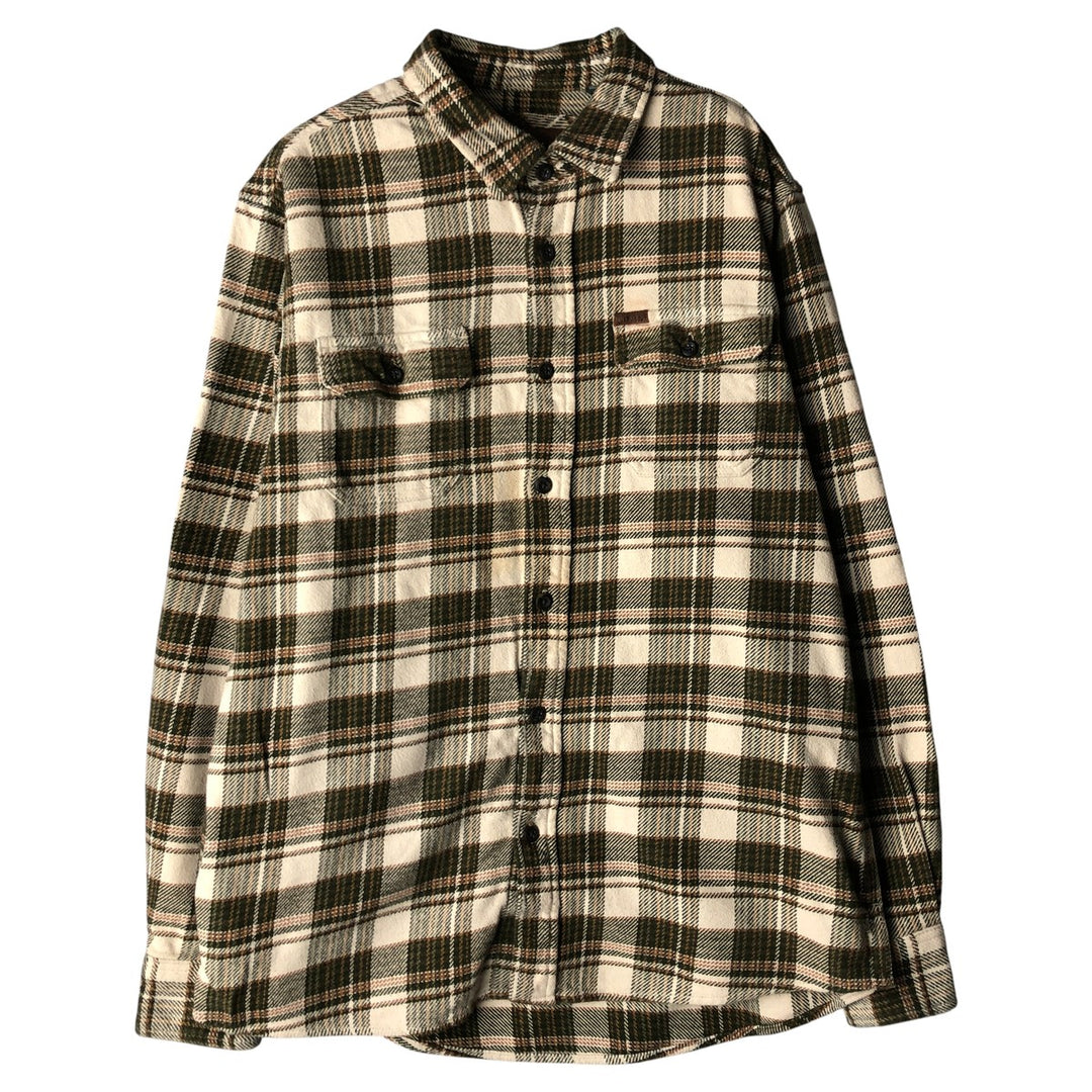 ORVIS Long Sleeve Heavy Flannel Check Shirt, Men's Size L cotton ivory Vintage Second Hand