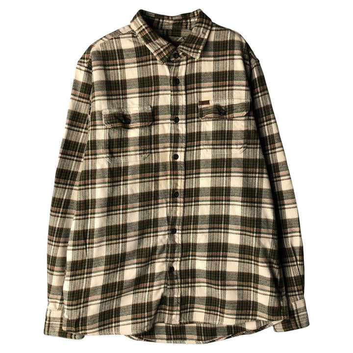 ORVIS Long Sleeve Heavy Flannel Check Shirt, Men's Size L cotton ivory Vintage Second Hand