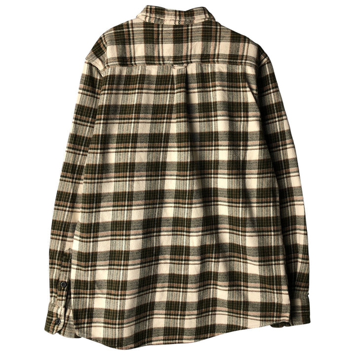 ORVIS Long Sleeve Heavy Flannel Check Shirt, Men's Size L cotton ivory Vintage Second Hand