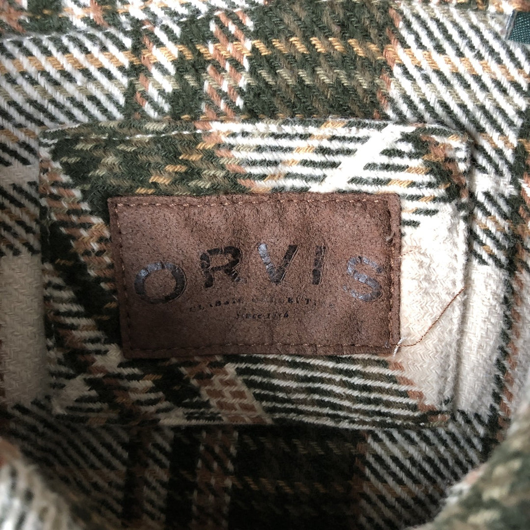 ORVIS Long Sleeve Heavy Flannel Check Shirt, Men's Size L cotton ivory Vintage Second Hand