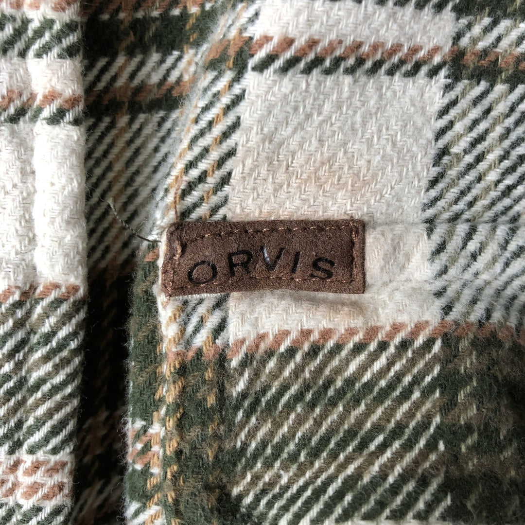 ORVIS Long Sleeve Heavy Flannel Check Shirt, Men's Size L cotton ivory Vintage Second Hand
