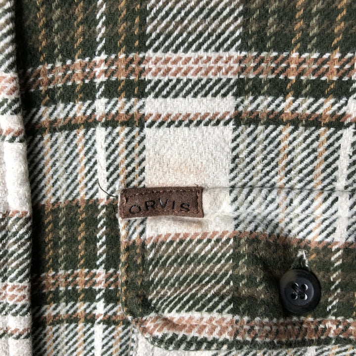 ORVIS Long Sleeve Heavy Flannel Check Shirt, Men's Size L cotton ivory Vintage Second Hand