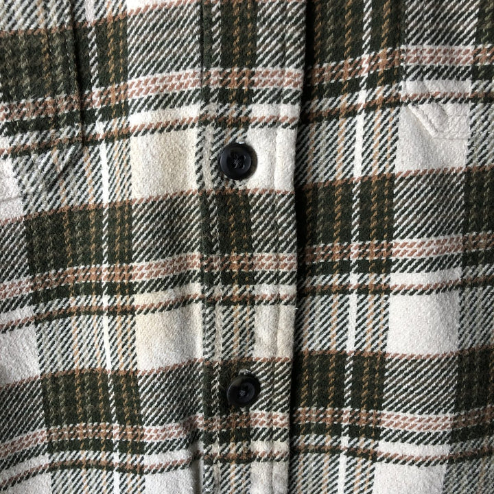 ORVIS Long Sleeve Heavy Flannel Check Shirt, Men's Size L cotton ivory Vintage Second Hand
