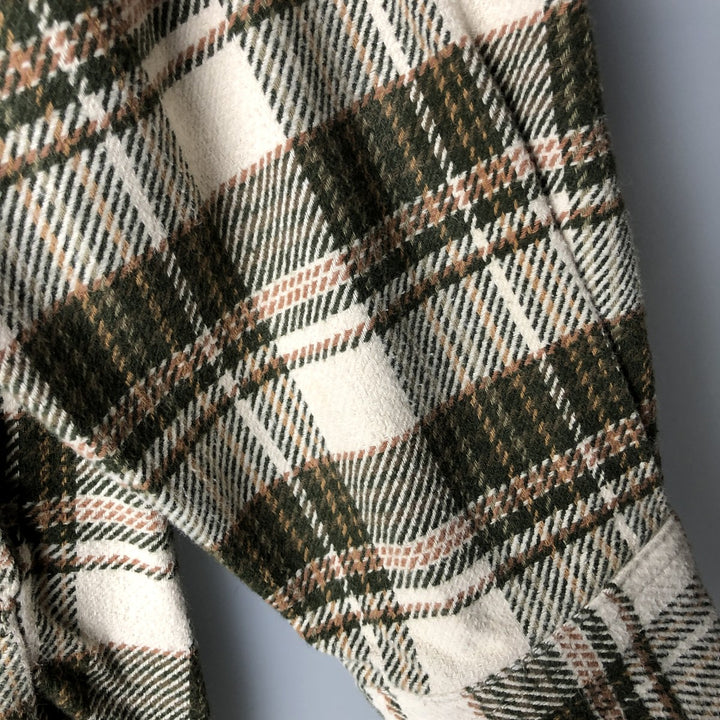 ORVIS Long Sleeve Heavy Flannel Check Shirt, Men's Size L cotton ivory Vintage Second Hand