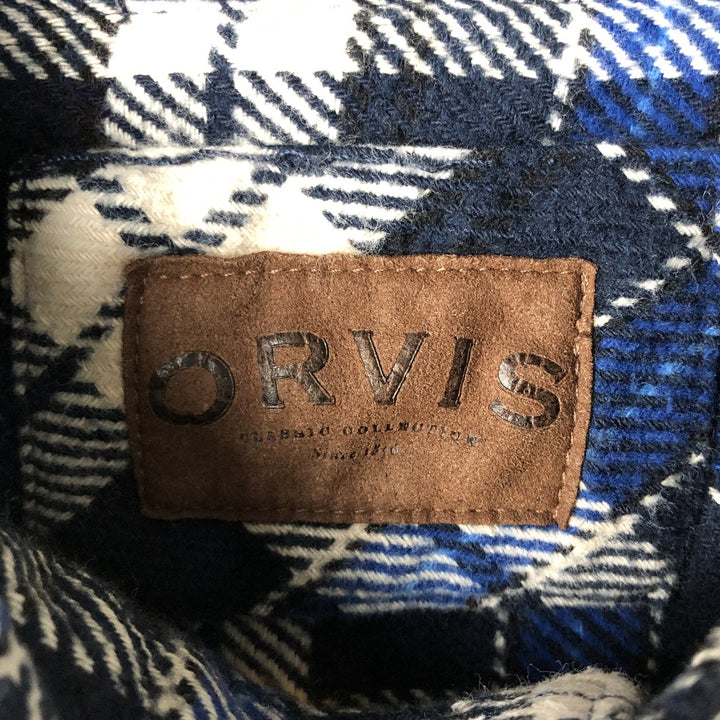 ORVIS Long Sleeve Heavy Flannel Check Shirt, Men's XL cotton blue type Vintage Second Hand