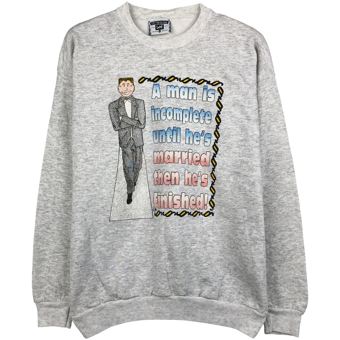Vintage 90'S Lee Heavyweight Print Sweatshirt, Made in USA, Men's Size XL polyester gray type Vintage Second Hand