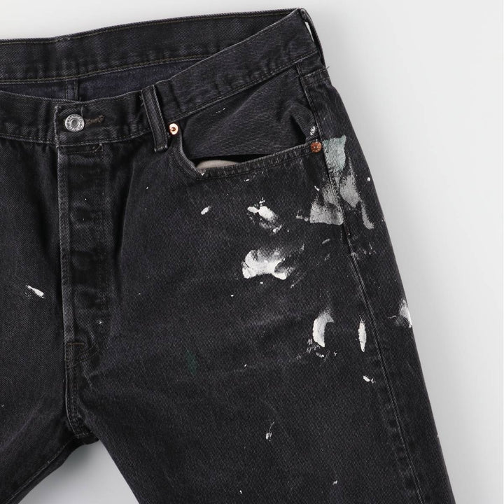 Levi's 501 Painted Black Denim Straight Leg Denim Pants, Men's Size 36 cotton black type Vintage Second Hand