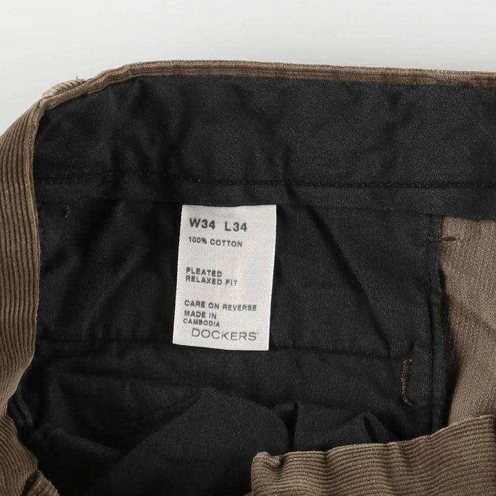 Dockers Pleated Relaxed Fit Two-Pleated Corduroy Pants, Men's, Size 35 cotton brown type Vintage Second Hand