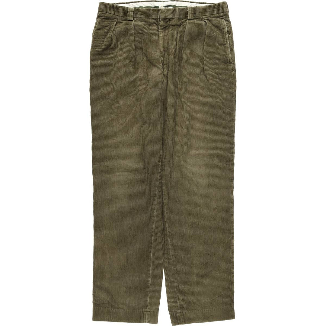 LLBean 2000'S Wide-Ribbed Two-Pleated Corduroy Pants, Men's, Size W37 cotton Khaki type sage green Vintage Second Hand