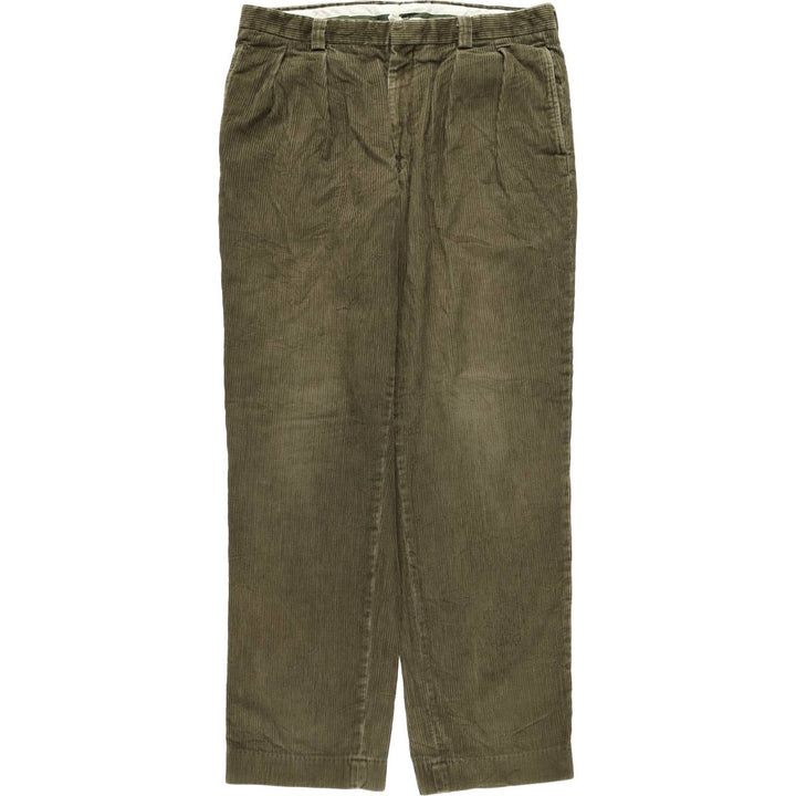 LLBean 2000'S Wide-Ribbed Two-Pleated Corduroy Pants, Men's, Size W37 cotton Khaki type sage green Vintage Second Hand
