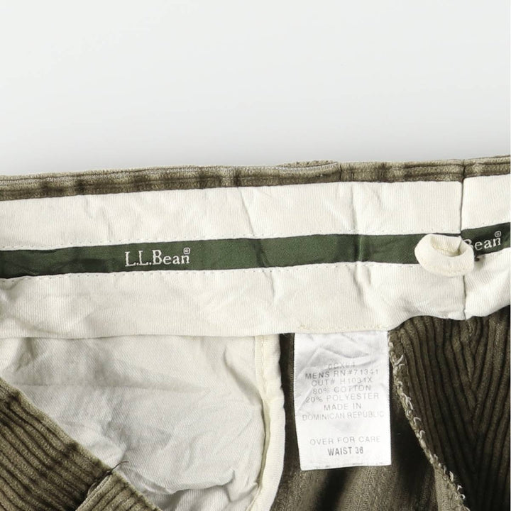 LLBean 2000'S Wide-Ribbed Two-Pleated Corduroy Pants, Men's, Size W37 cotton Khaki type sage green Vintage Second Hand