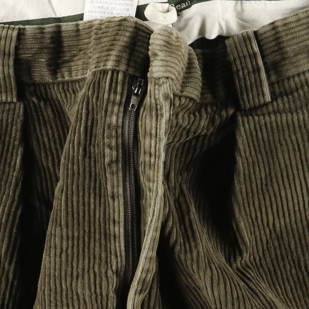 LLBean 2000'S Wide-Ribbed Two-Pleated Corduroy Pants, Men's, Size W37 cotton Khaki type sage green Vintage Second Hand