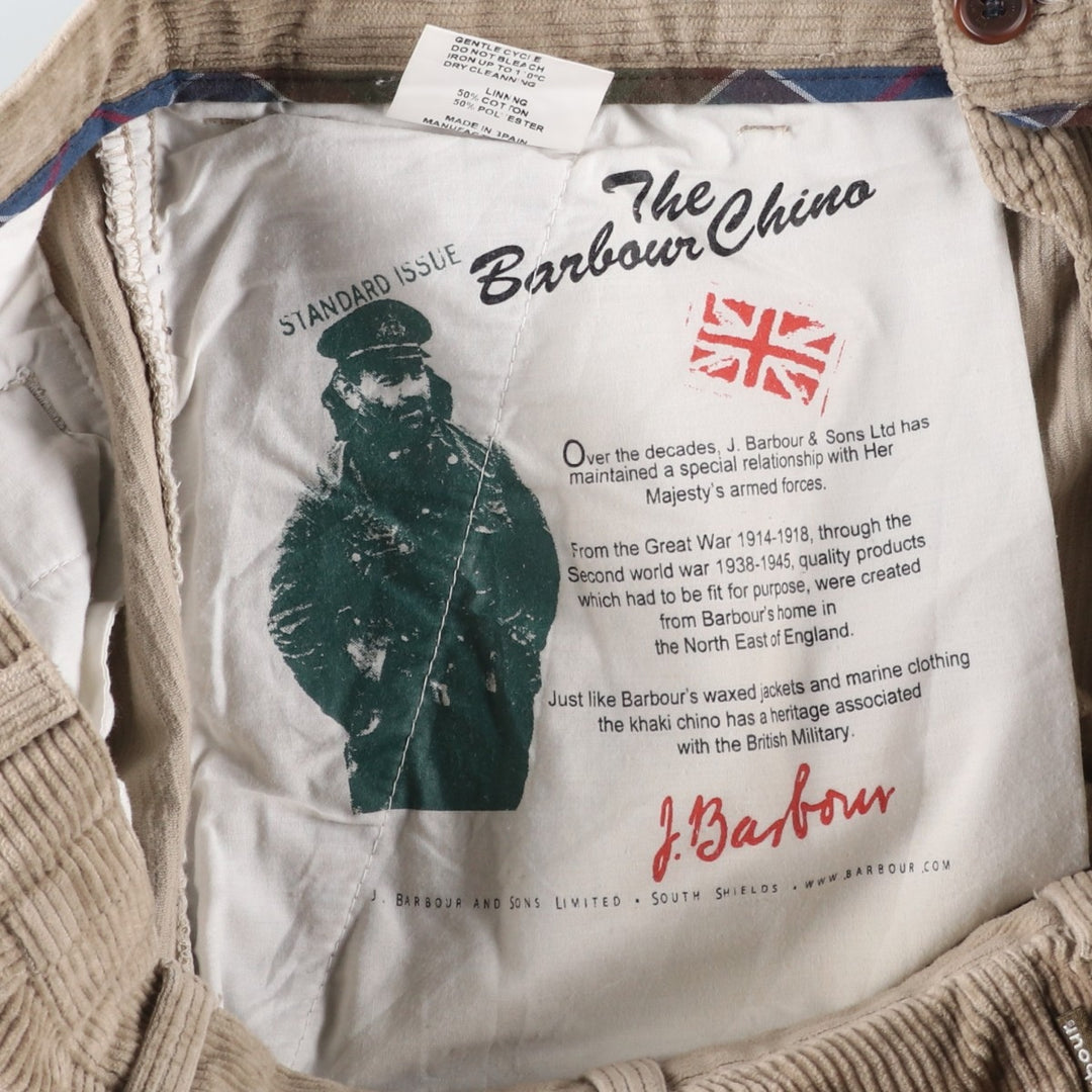 Barbour wide-ribbed corduroy pants, men's size W36 cotton Beige type Vintage Second Hand