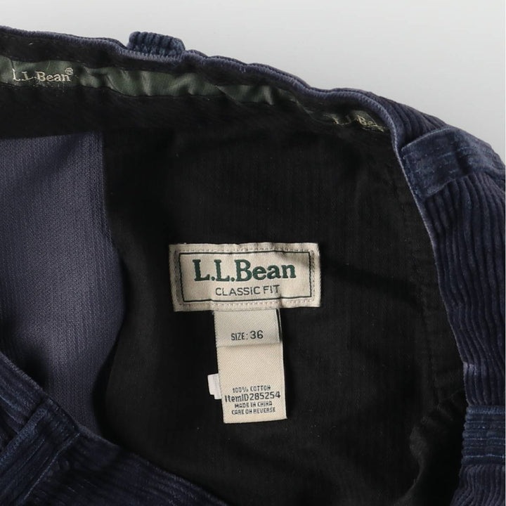 90s-00'S LLBean Classic Fit Wide Ribbed Corduroy Pants, Men's, Vintage, Size 37 cotton navy blue type Vintage Second Hand