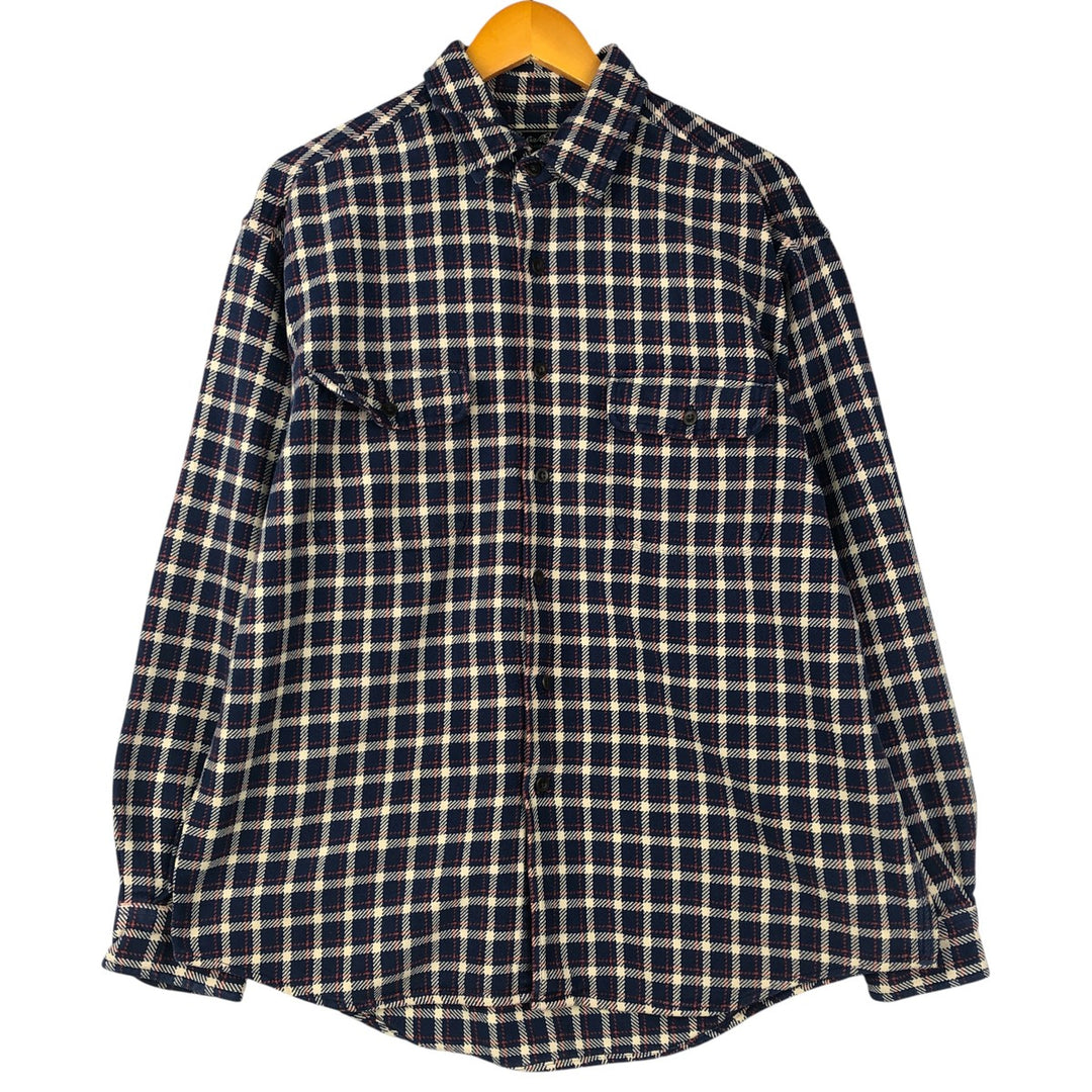 Eddie Bauer Long Sleeve Heavy Flannel Check Shirt, Men's Size L cotton Navy blue Vintage Second Hand