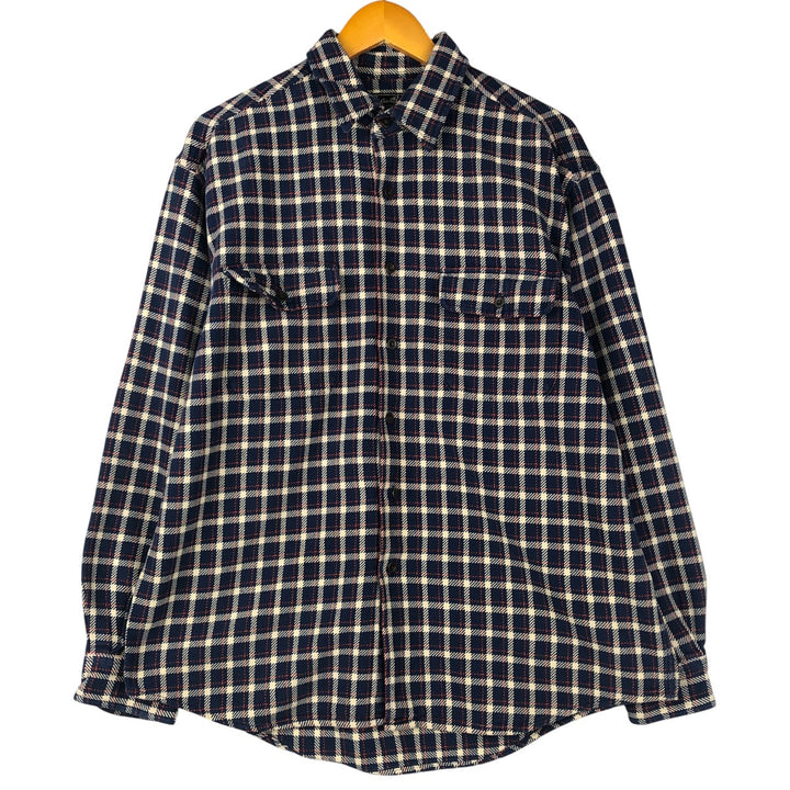 Eddie Bauer Long Sleeve Heavy Flannel Check Shirt, Men's Size L cotton Navy blue Vintage Second Hand