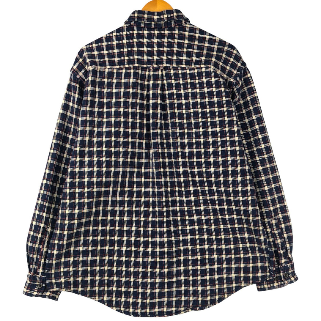 Eddie Bauer Long Sleeve Heavy Flannel Check Shirt, Men's Size L cotton Navy blue Vintage Second Hand