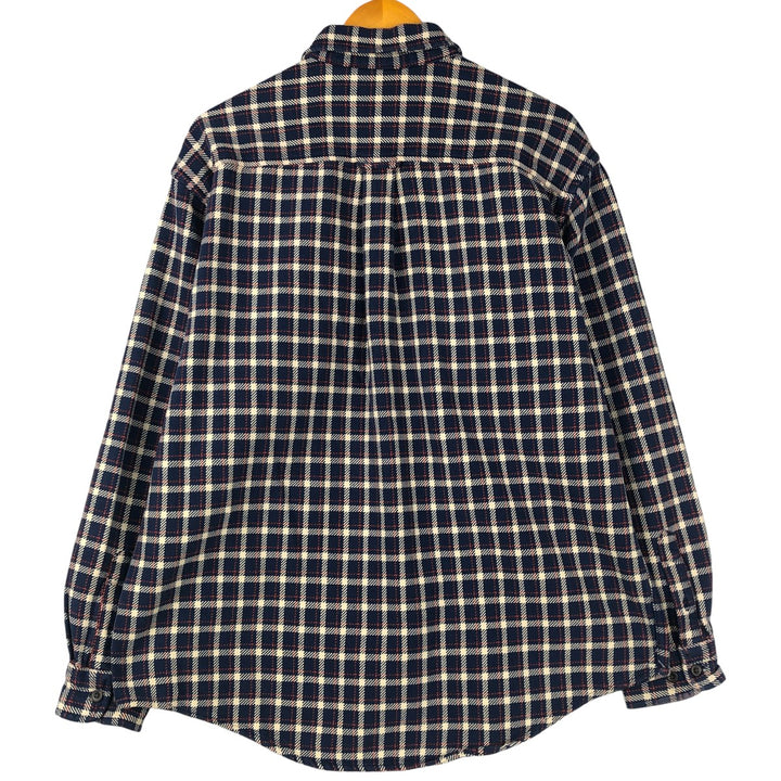 Eddie Bauer Long Sleeve Heavy Flannel Check Shirt, Men's Size L cotton Navy blue Vintage Second Hand