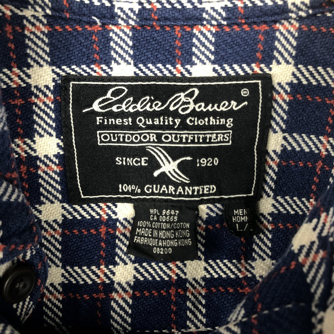 Eddie Bauer Long Sleeve Heavy Flannel Check Shirt, Men's Size L cotton Navy blue Vintage Second Hand