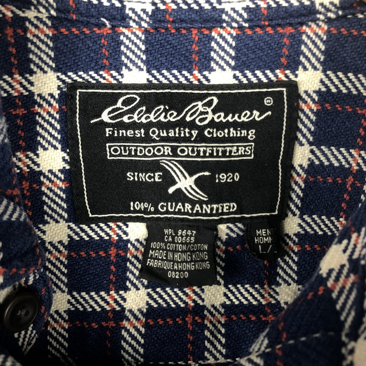 Eddie Bauer Long Sleeve Heavy Flannel Check Shirt, Men's Size L cotton Navy blue Vintage Second Hand