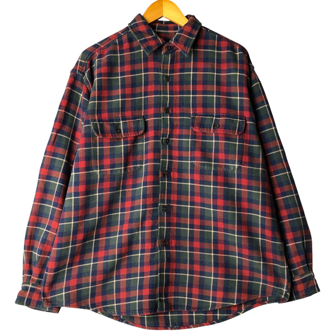 Eddie Bauer Men's Long Sleeve Flannel Check Shirt, Size L cotton Navy blue Vintage Second Hand