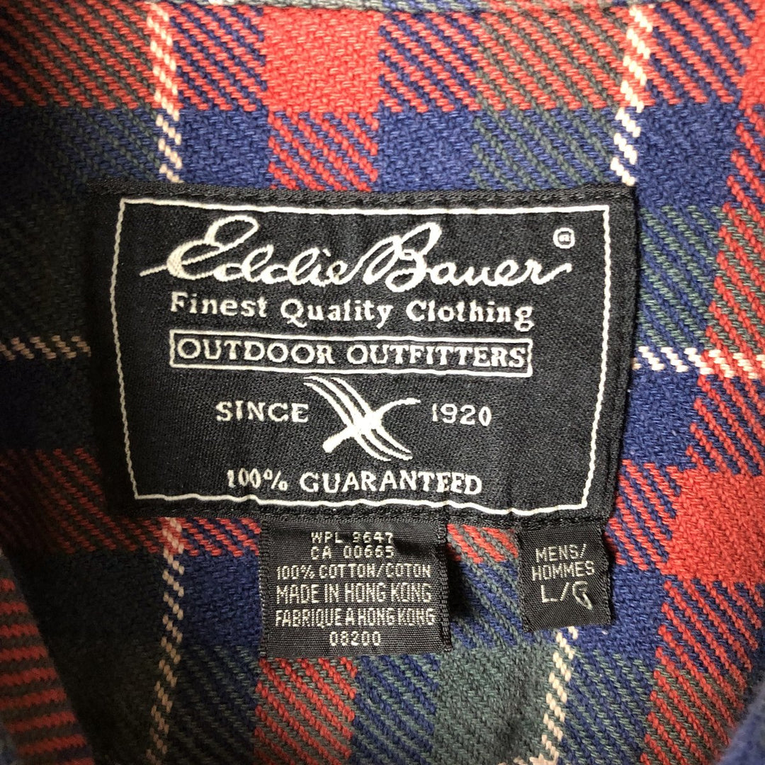 Eddie Bauer Men's Long Sleeve Flannel Check Shirt, Size L cotton Navy blue Vintage Second Hand