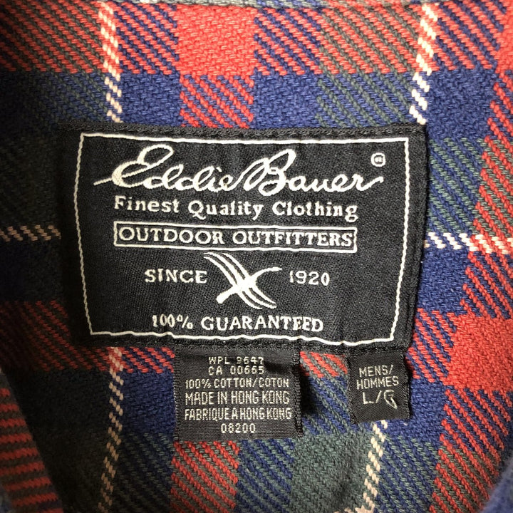 Eddie Bauer Men's Long Sleeve Flannel Check Shirt, Size L cotton Navy blue Vintage Second Hand