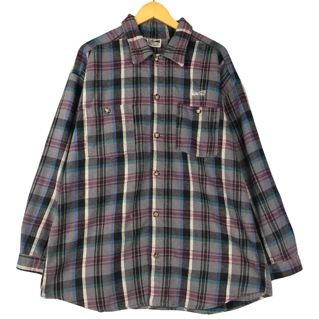 WAVE RAVE Long Sleeve Flannel Check Shirt, Made in USA, Men's Size XL cotton gray type Vintage Second Hand