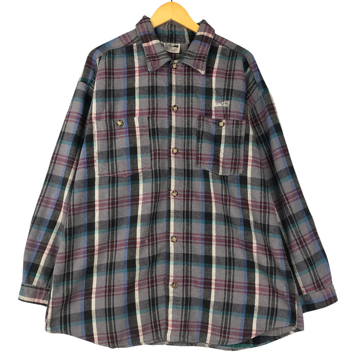 WAVE RAVE Long Sleeve Flannel Check Shirt, Made in USA, Men's Size XL cotton gray type Vintage Second Hand