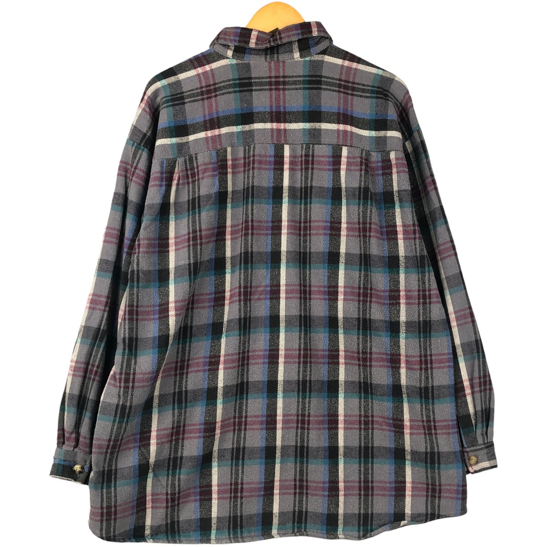 WAVE RAVE Long Sleeve Flannel Check Shirt, Made in USA, Men's Size XL cotton gray type Vintage Second Hand