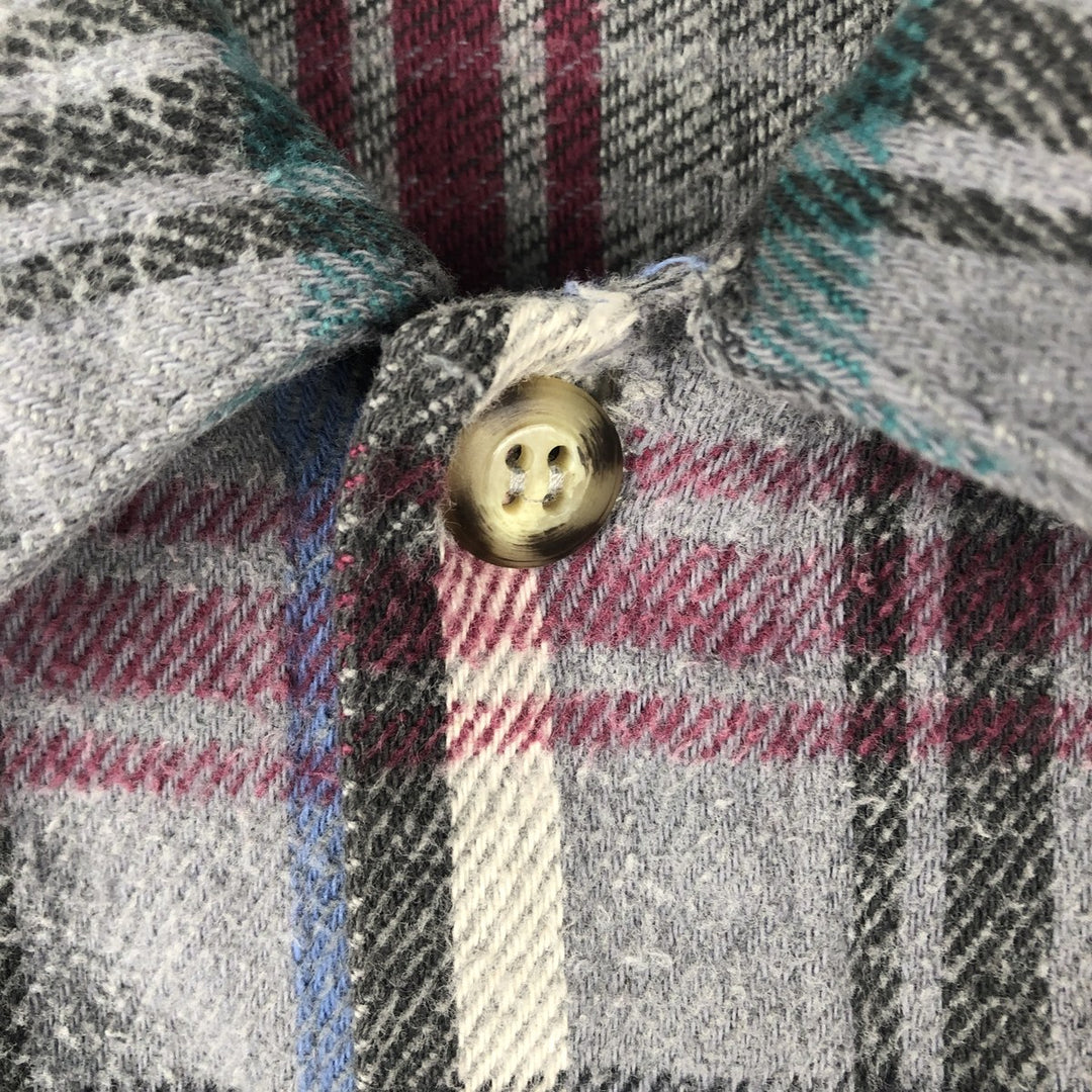 WAVE RAVE Long Sleeve Flannel Check Shirt, Made in USA, Men's Size XL cotton gray type Vintage Second Hand