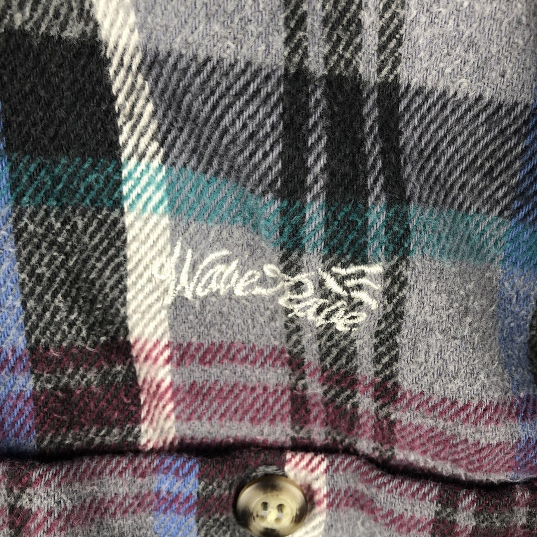 WAVE RAVE Long Sleeve Flannel Check Shirt, Made in USA, Men's Size XL cotton gray type Vintage Second Hand