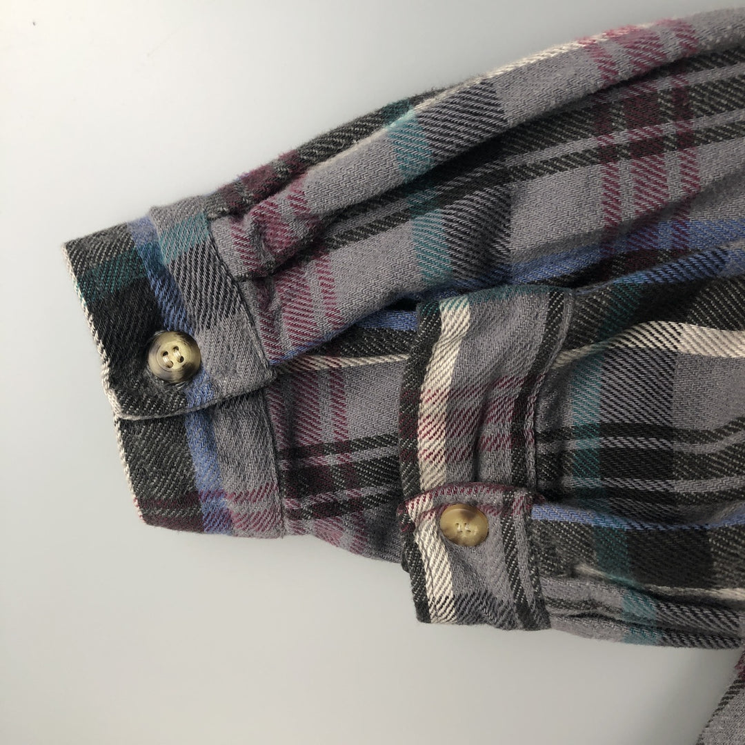 WAVE RAVE Long Sleeve Flannel Check Shirt, Made in USA, Men's Size XL cotton gray type Vintage Second Hand