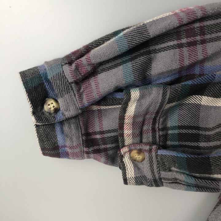 WAVE RAVE Long Sleeve Flannel Check Shirt, Made in USA, Men's Size XL cotton gray type Vintage Second Hand