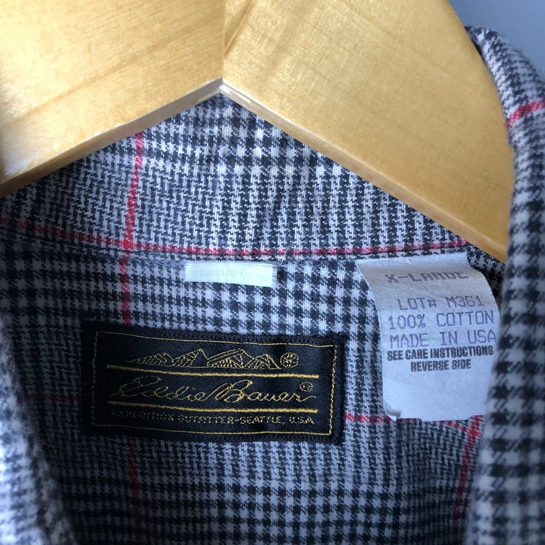 Vintage 1970'S Eddie Bauer long-sleeved flannel check shirt, made in the USA, men's size XL cotton black type Vintage Second Hand
