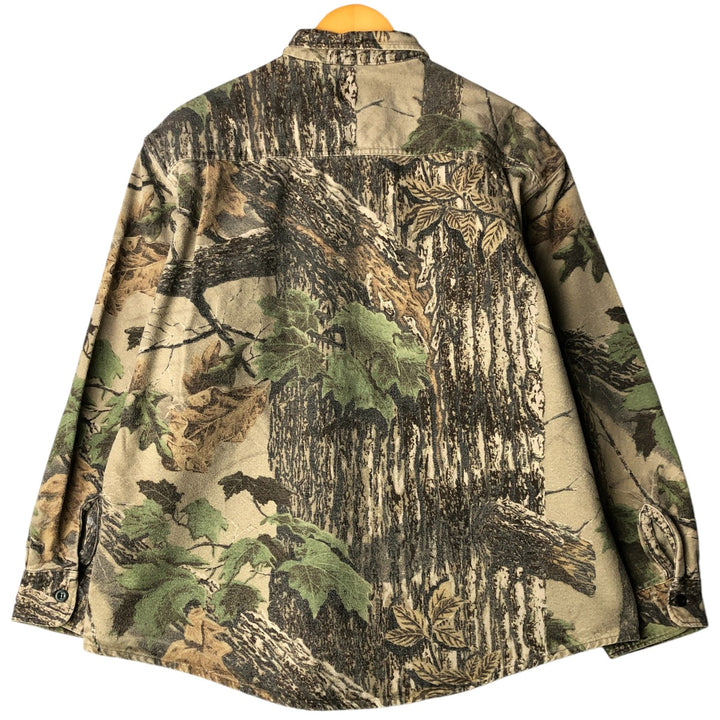 Vintage 90'S RATTLERS Camouflage Pattern Realtree Camo Long Sleeve Printed Flannel Shirt, Made in USA, Men's Size XL cotton Khaki type Vintage Second Hand