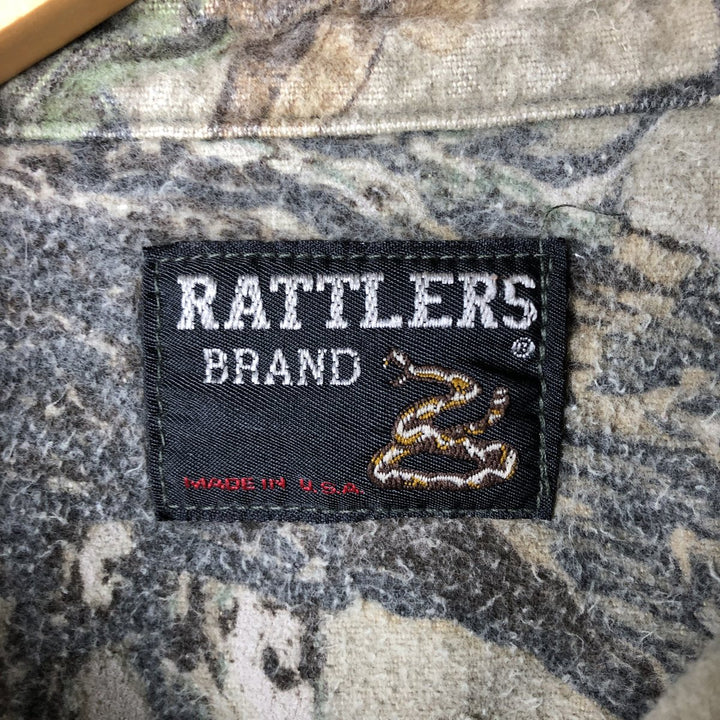 Vintage 90'S RATTLERS Camouflage Pattern Realtree Camo Long Sleeve Printed Flannel Shirt, Made in USA, Men's Size XL cotton Khaki type Vintage Second Hand